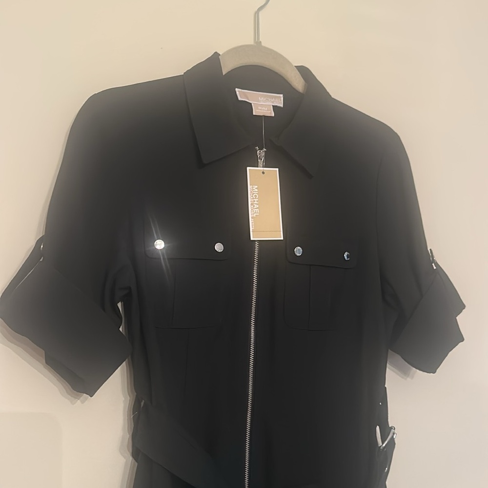 Michael Kors Black Dress Size P/M New with tags front zipper 4 pocket belt - Picture 2 of 16